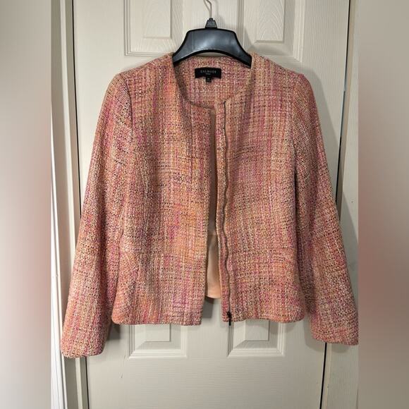 Talbots Pink Orange Tweed Waist Length Vintage Full Zip Blazer size 10P - Picture 2 of 8